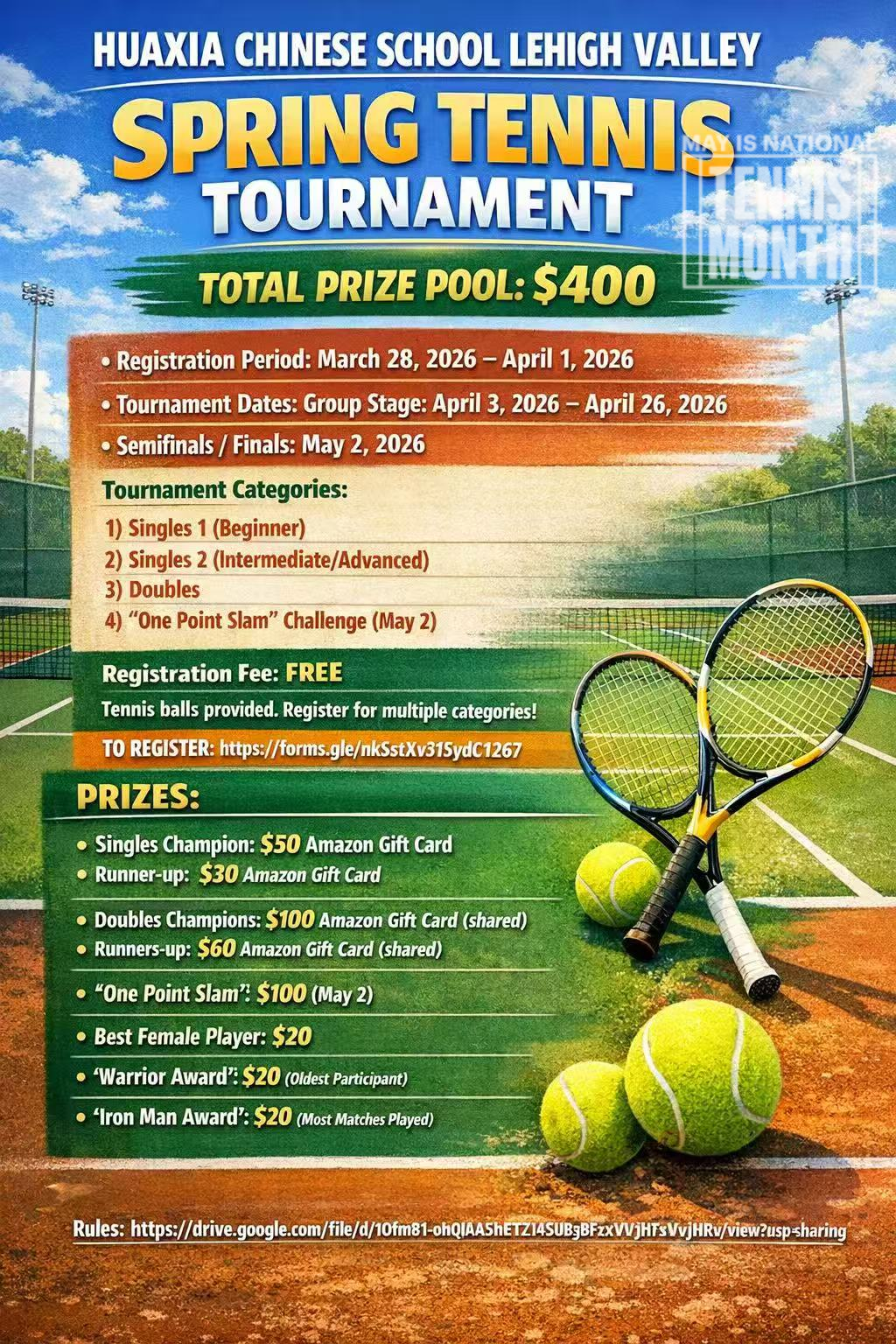 2026 HXCS-LV Spring Tennis Tournament poster